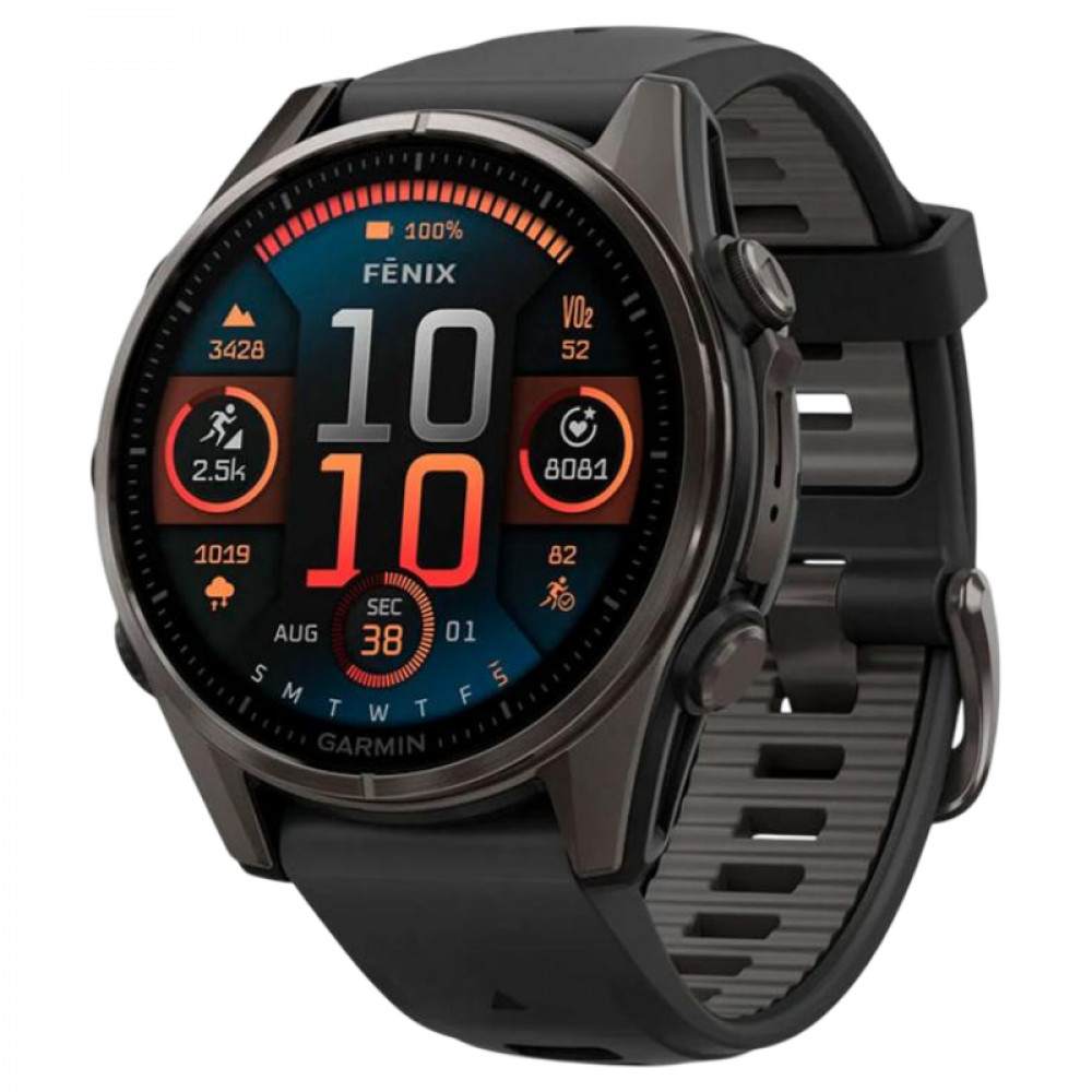 Смарт-годинник Garmin Fenix 8 43mm AMOLED Sapphire Carbon Gray DLC Titanium with Black Silicone (010-02903-28)