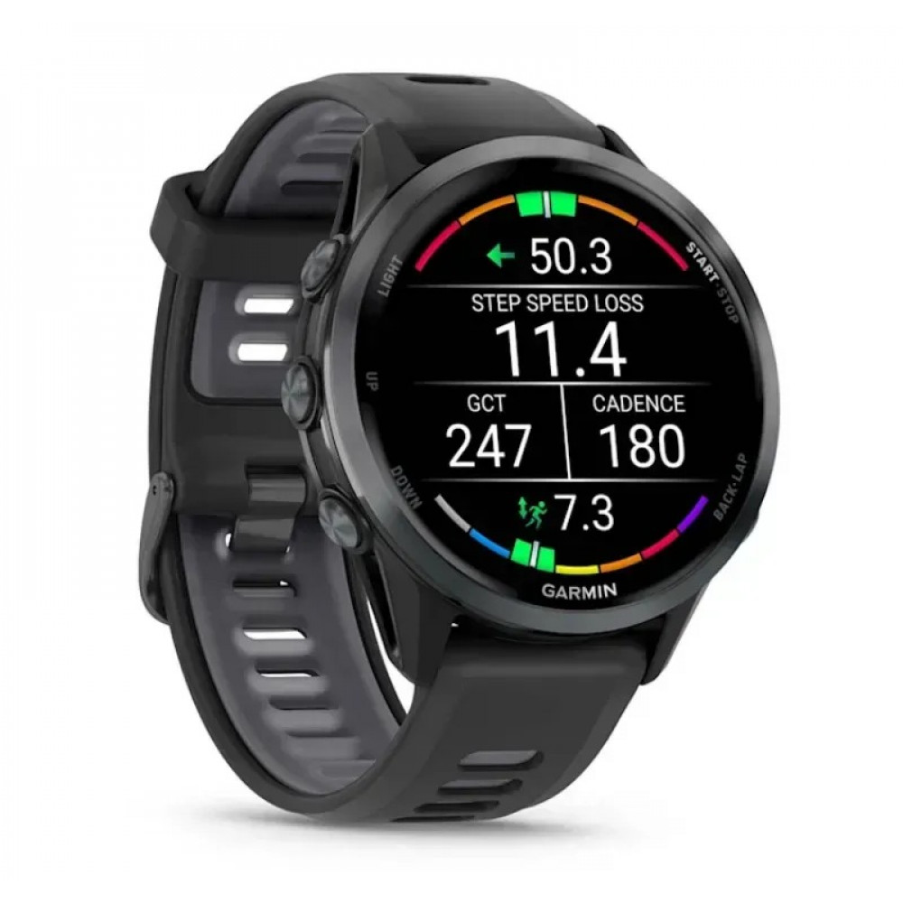 Смарт-годинник Garmin Forerunner 970 Black Carbon Gray DLC Titanium with Black/Translucent Whitestone Silicone with Slate Buckle (010-02969-60)