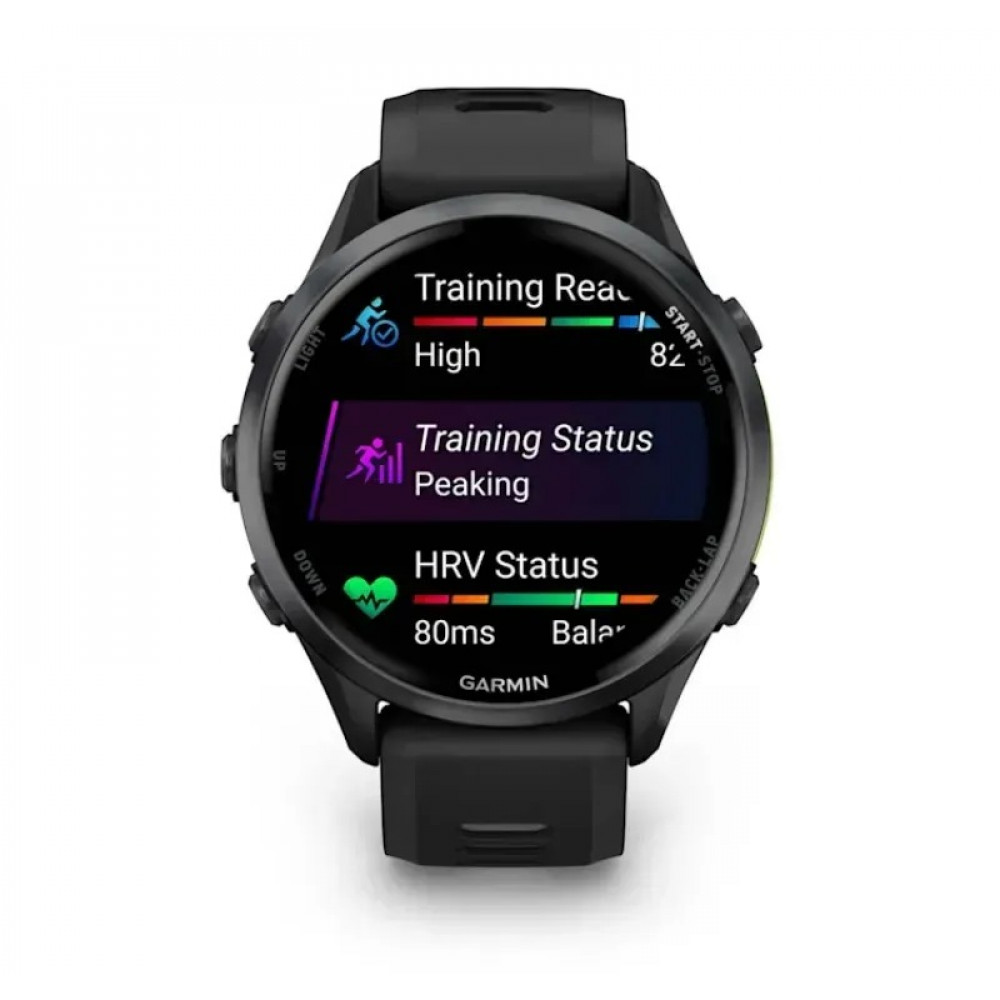 Смарт-годинник Garmin Forerunner 970 Black Carbon Gray DLC Titanium with Black/Translucent Whitestone Silicone with Slate Buckle (010-02969-60)