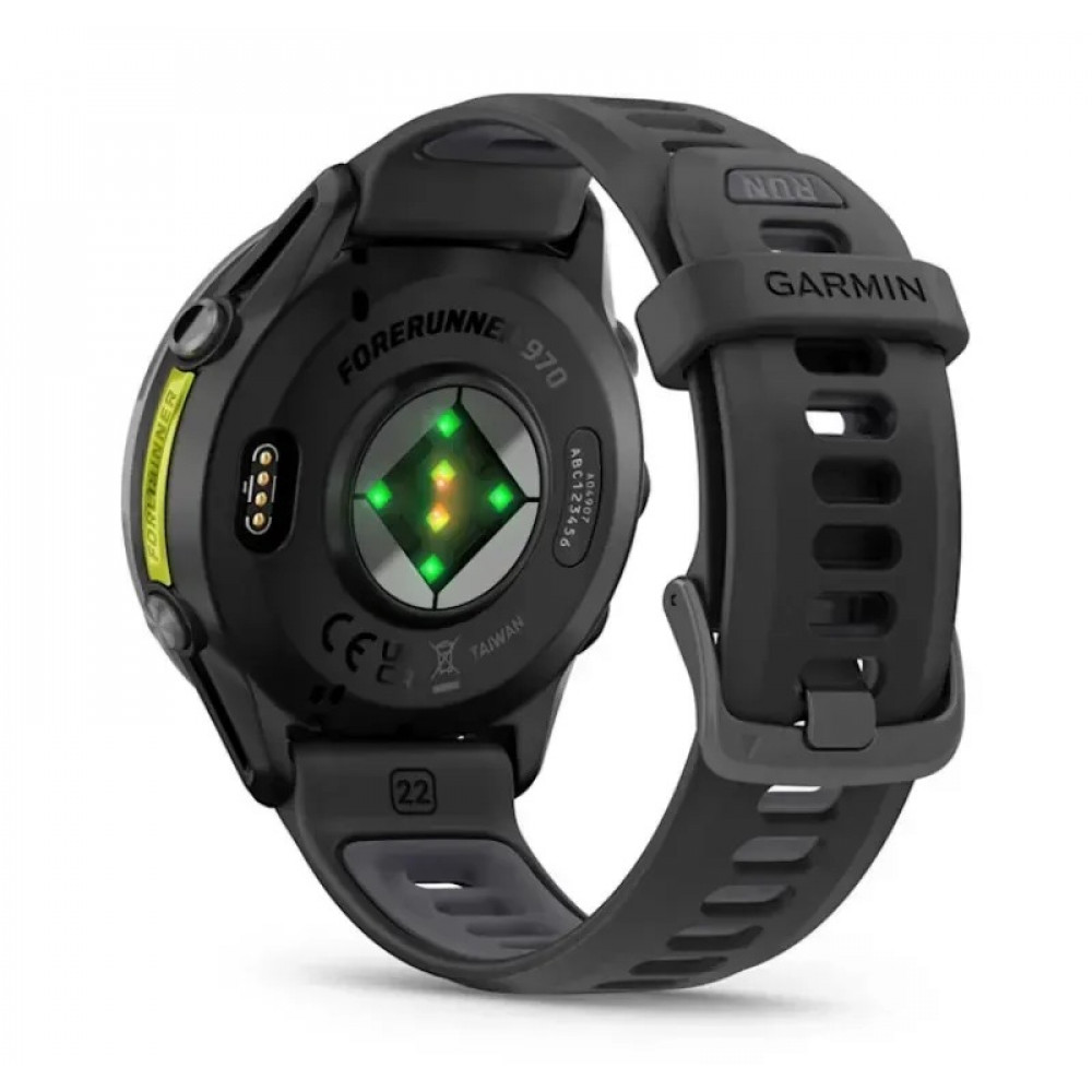 Смарт-годинник Garmin Forerunner 970 Black Carbon Gray DLC Titanium with Black/Translucent Whitestone Silicone with Slate Buckle (010-02969-60)