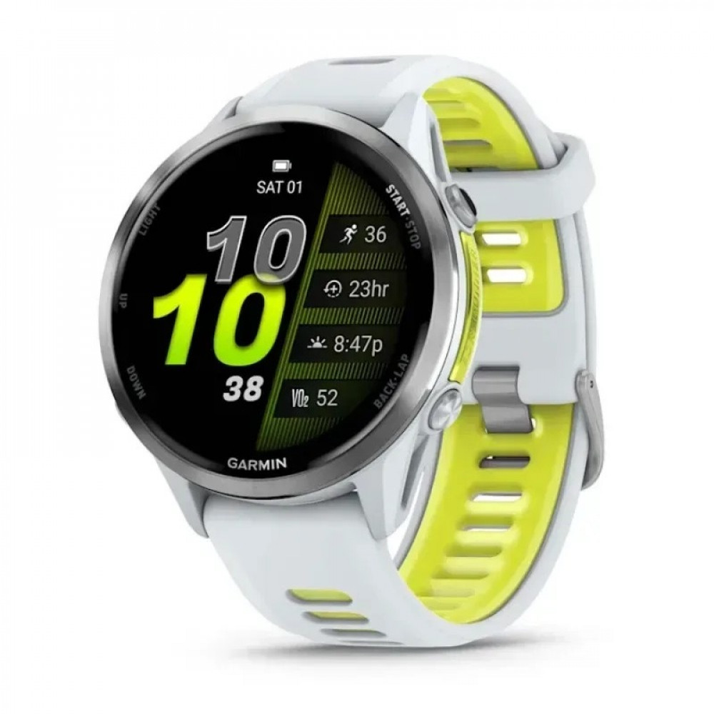 Смарт-годинник Garmin Forerunner 970 Whitestone Titanium with Whitestone/Translucent Amp Yellow Silicone with Silver Buckle (010-02969-61)