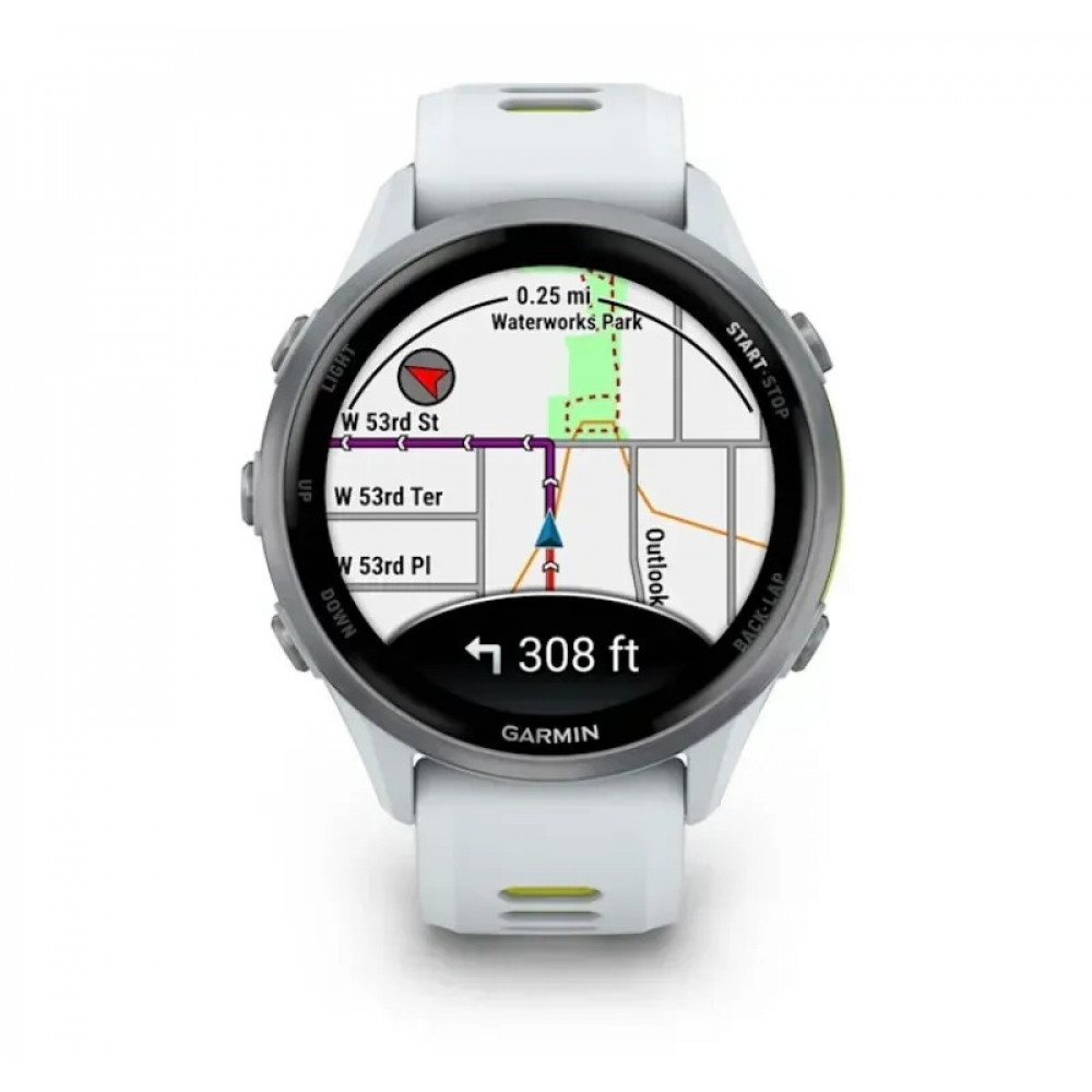 Смарт-годинник Garmin Forerunner 970 Whitestone Titanium with Whitestone/Translucent Amp Yellow Silicone with Silver Buckle (010-02969-61)