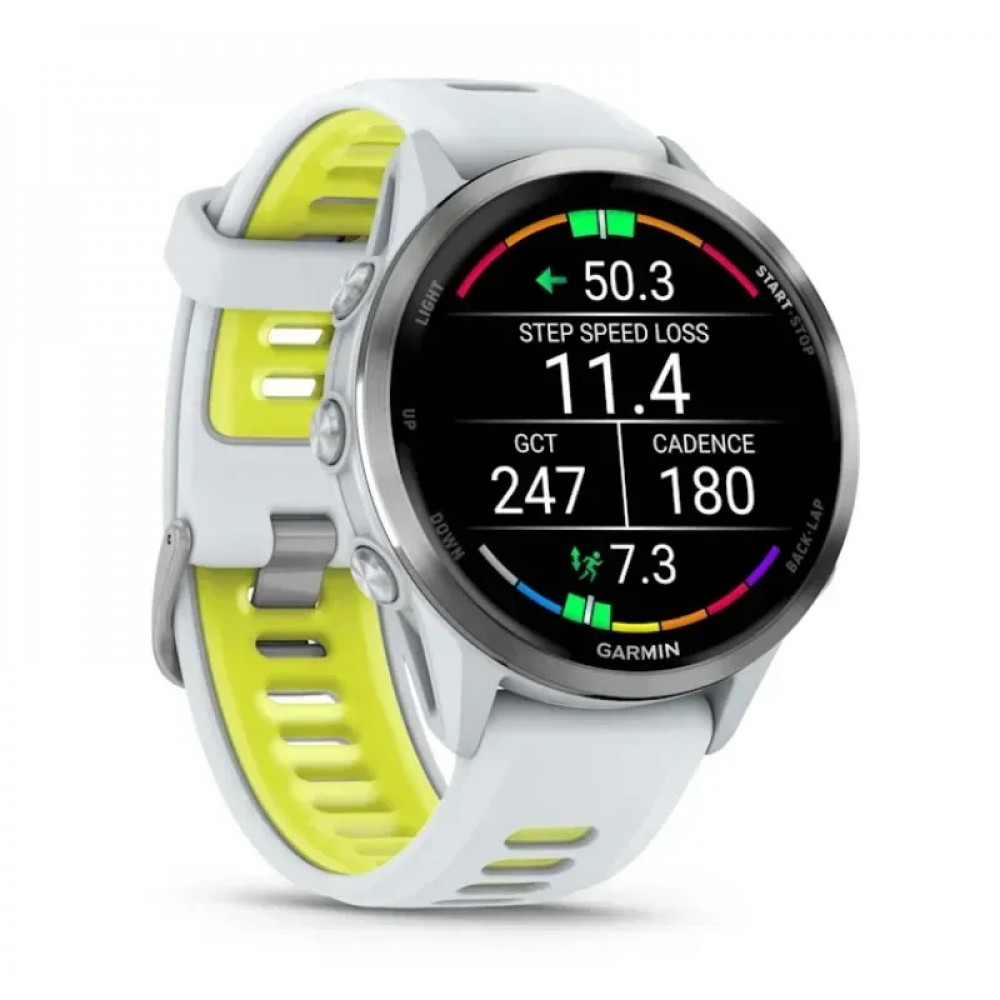 Смарт-годинник Garmin Forerunner 970 Whitestone Titanium with Whitestone/Translucent Amp Yellow Silicone with Silver Buckle (010-02969-61)
