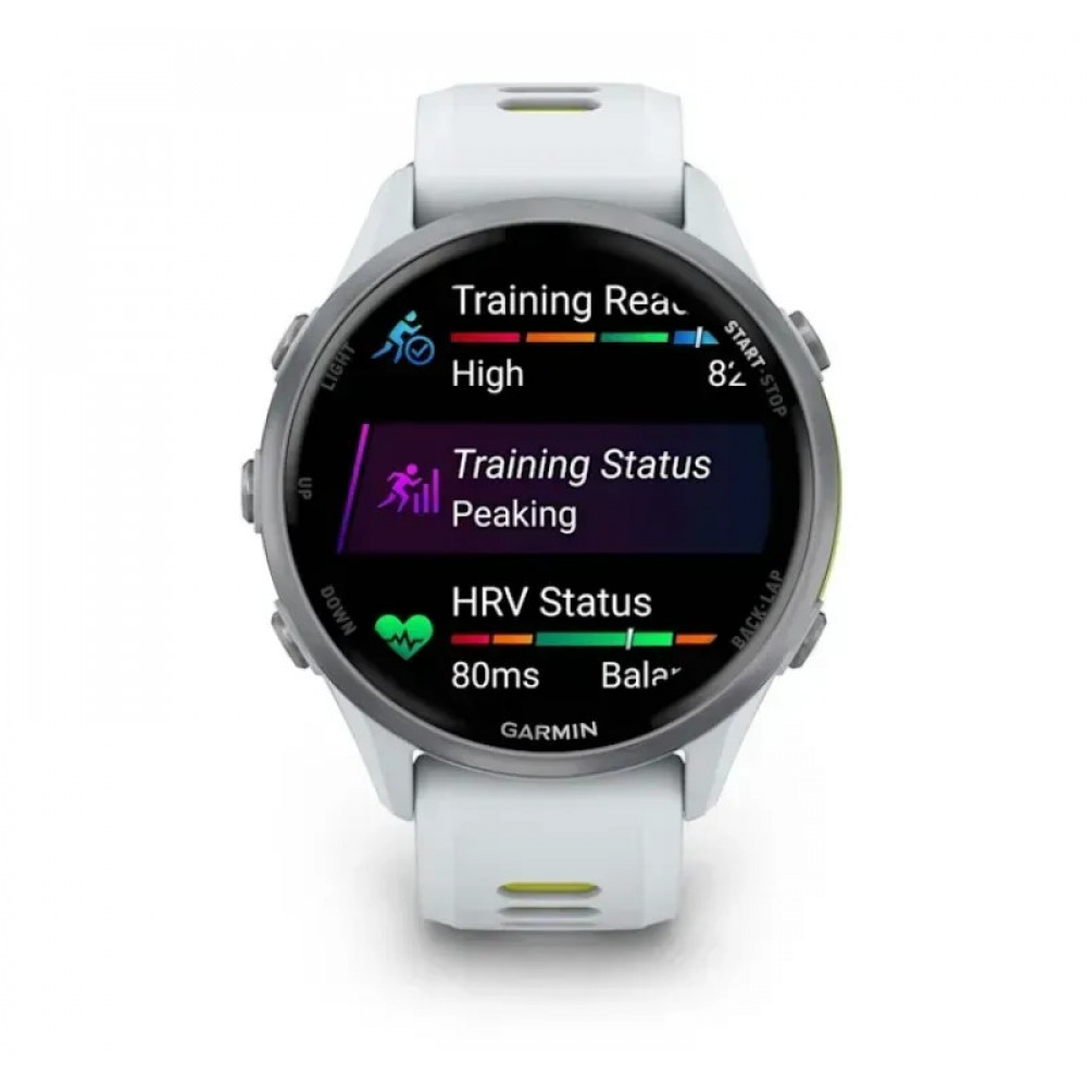 Смарт-годинник Garmin Forerunner 970 Whitestone Titanium with Whitestone/Translucent Amp Yellow Silicone with Silver Buckle (010-02969-61)