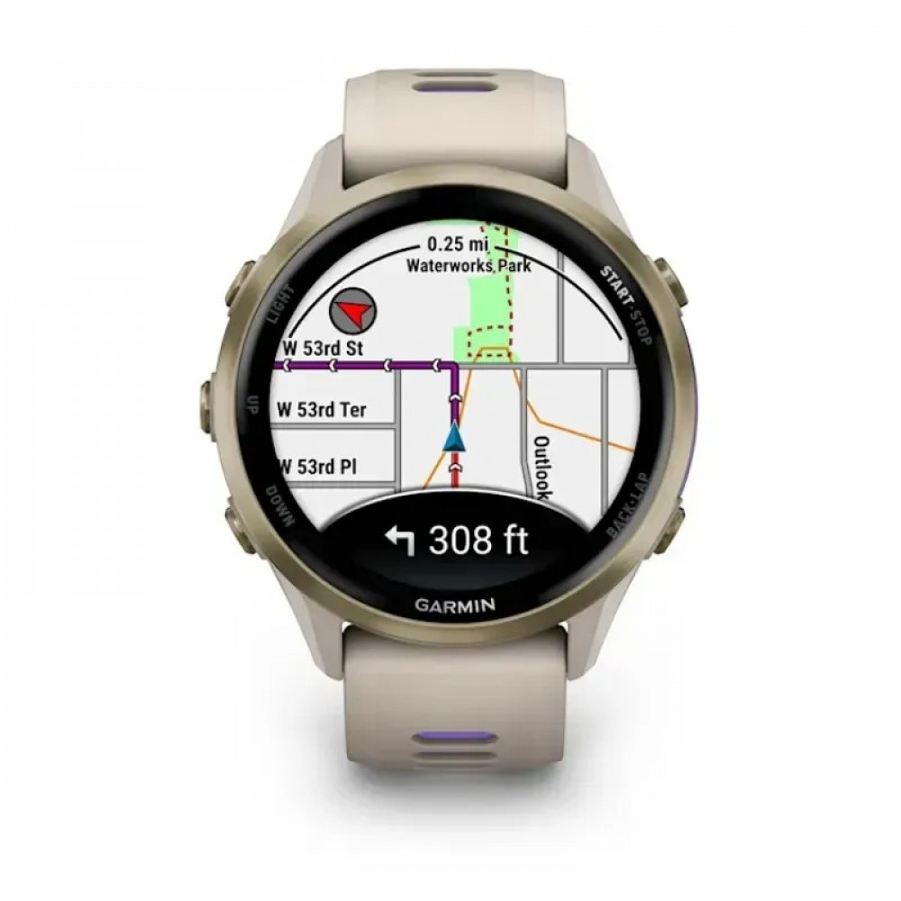 Смарт-годинник Garmin Forerunner 970 French Gray Soft Gold Titanium with French Gray/Translucent Indigo Silicone with Soft Gold Buckle (010-02969-62)