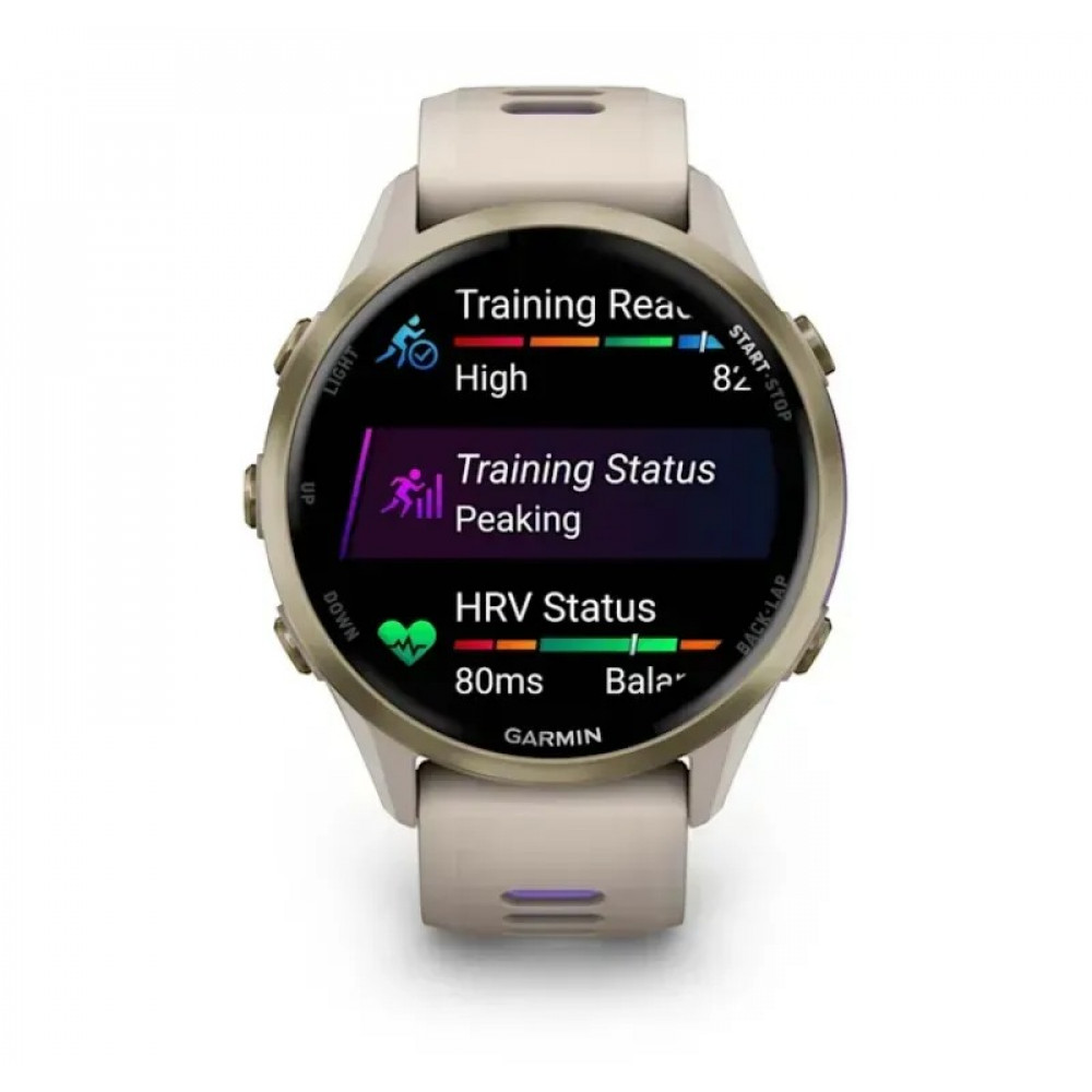 Смарт-годинник Garmin Forerunner 970 French Gray Soft Gold Titanium with French Gray/Translucent Indigo Silicone with Soft Gold Buckle (010-02969-62)