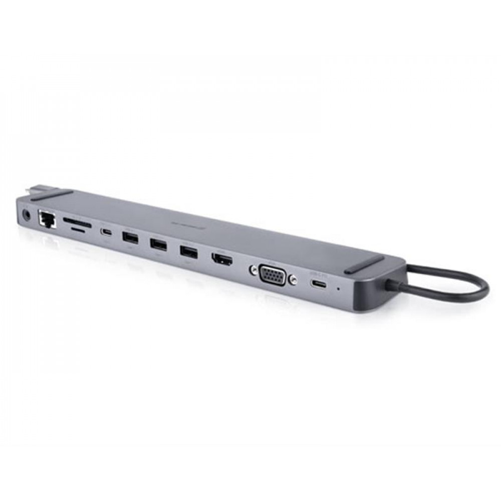 USB-хаб REAL-EL CQ-1000 USB3.0х3/USB-C/HDMI/VGA/RJ45/SD/TF/3.5 mm audio, 0.4m, Space Grey