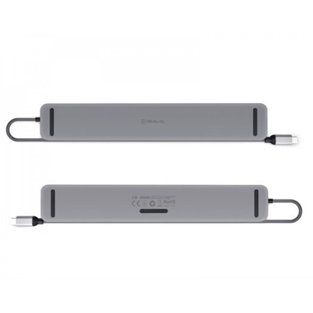 USB-хаб REAL-EL CQ-1000 USB3.0х3/USB-C/HDMI/VGA/RJ45/SD/TF/3.5 mm audio, 0.4m, Space Grey