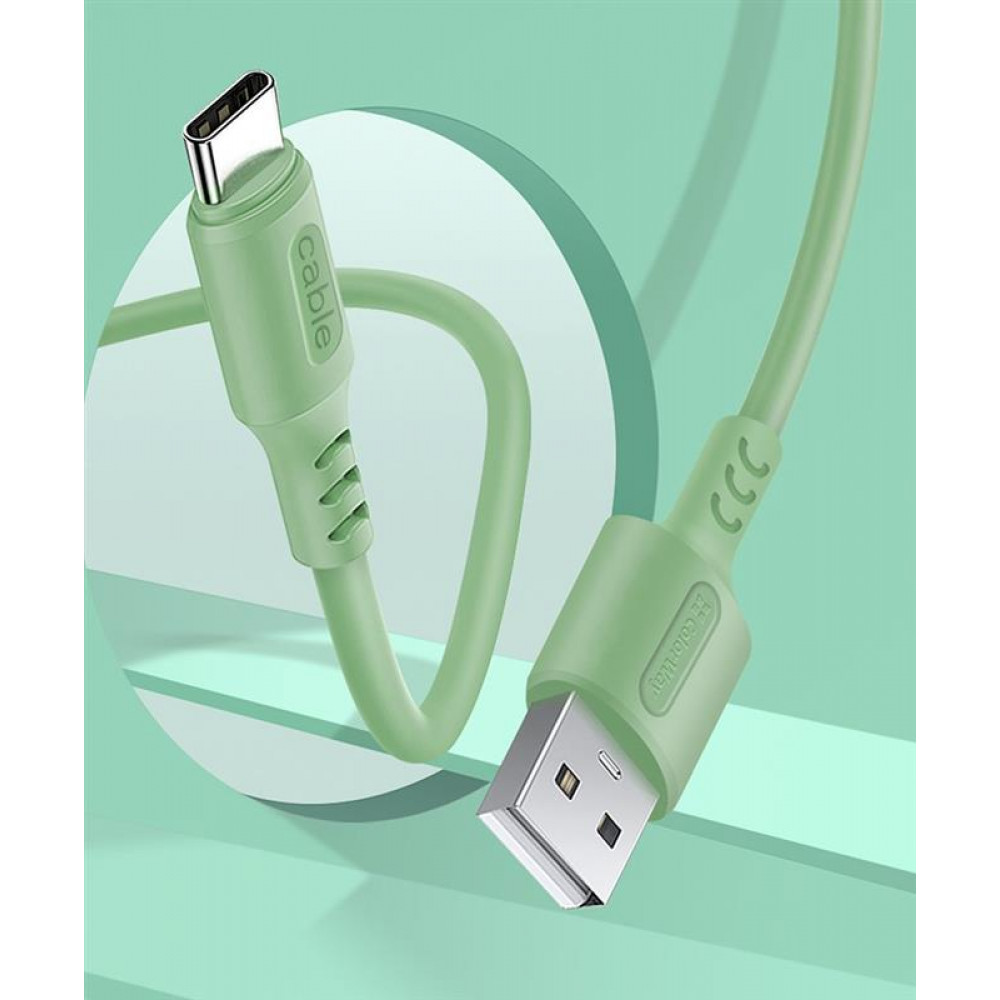 Кабель ColorWay USB - USB Type-C (M/M), soft silicone, 2.4 А, 1 м, Green (CW-CBUC042-GR)