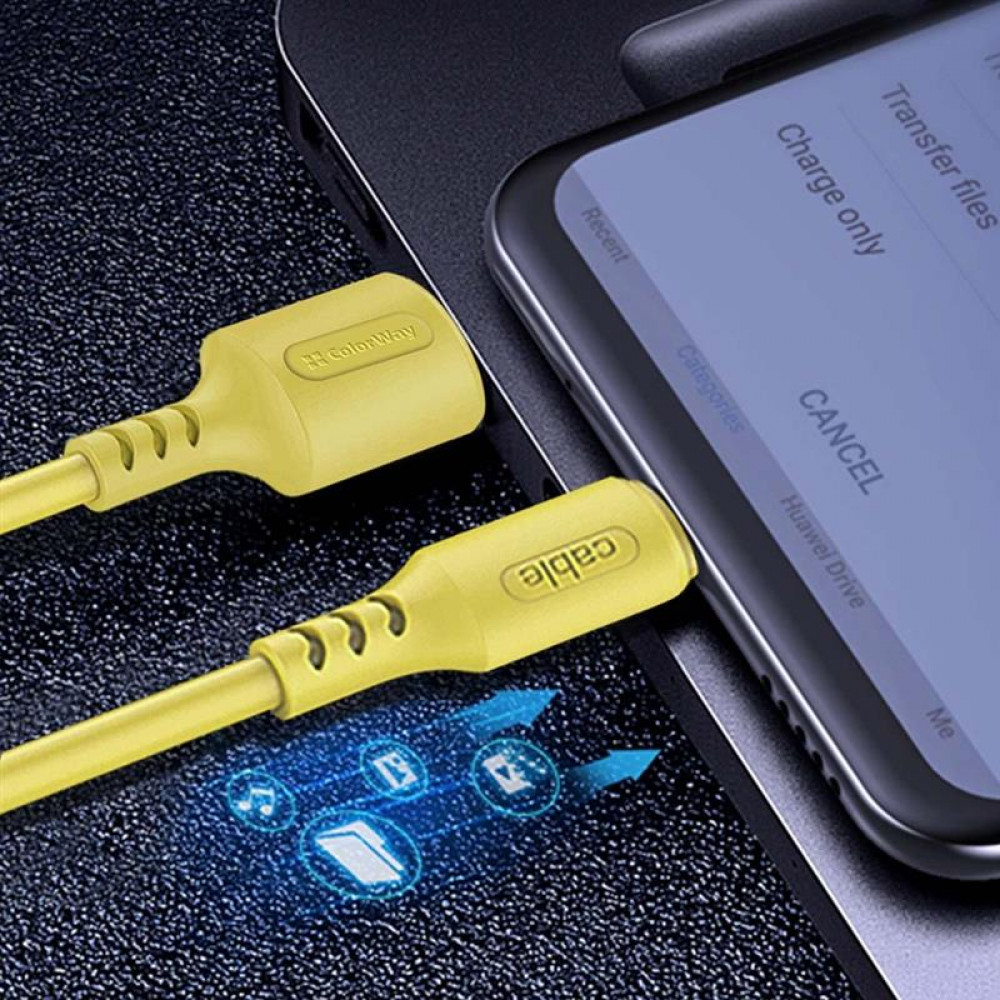 Кабель ColorWay USB - USB Type-C (M/M), soft silicone, 2.4 А, 1 м, Yellow (CW-CBUC043-Y)