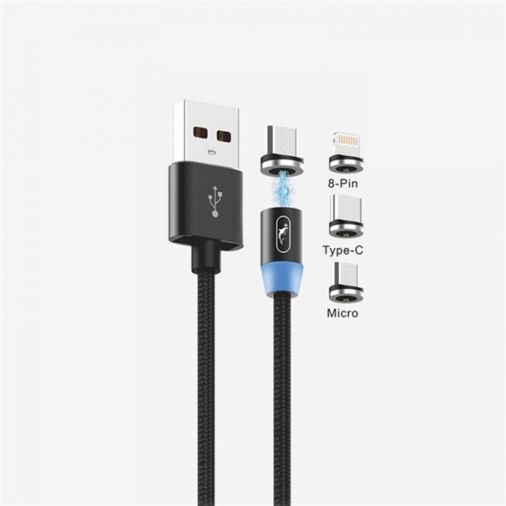 Кабель SkyDolphin S59KIT Magnetic USB - Lightning + microUSB + Type-C (M/M) 1 м, Black (SDUSB-000547)