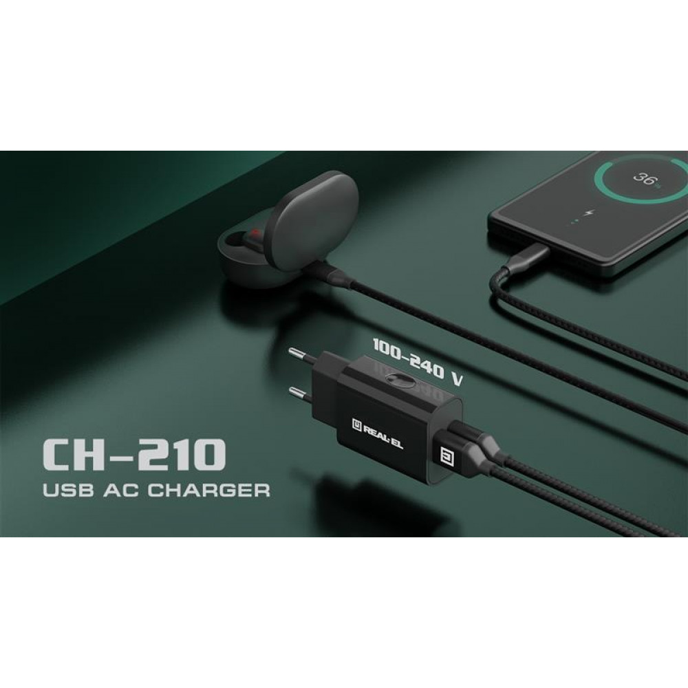 Кабель REAL-EL Premium Fabric USB - USB Type-C (M/M), 2 м, Black (EL123500047)