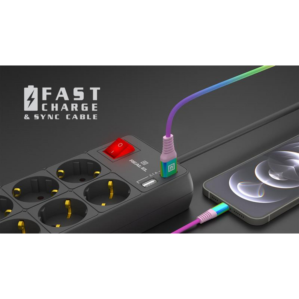 Кабель REAL-EL USB - Lightning (M/M), 1 м, Rainbow (EL123500051)