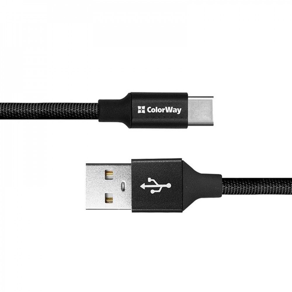 Кабель ColorWay USB - USB-Type-C (M/M) 2.4А, 0.25 м, Black (CW-CBUC048-BK)