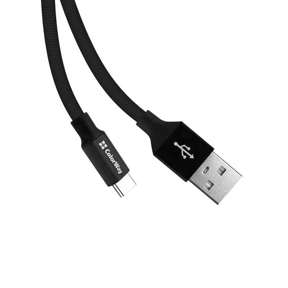 Кабель ColorWay USB - USB-Type-C (M/M) 2.4А, 0.25 м, Black (CW-CBUC048-BK)