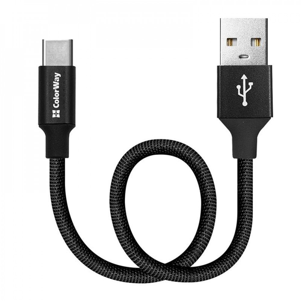 Кабель ColorWay USB - USB-Type-C (M/M) 2.4А, 0.25 м, Black (CW-CBUC048-BK)