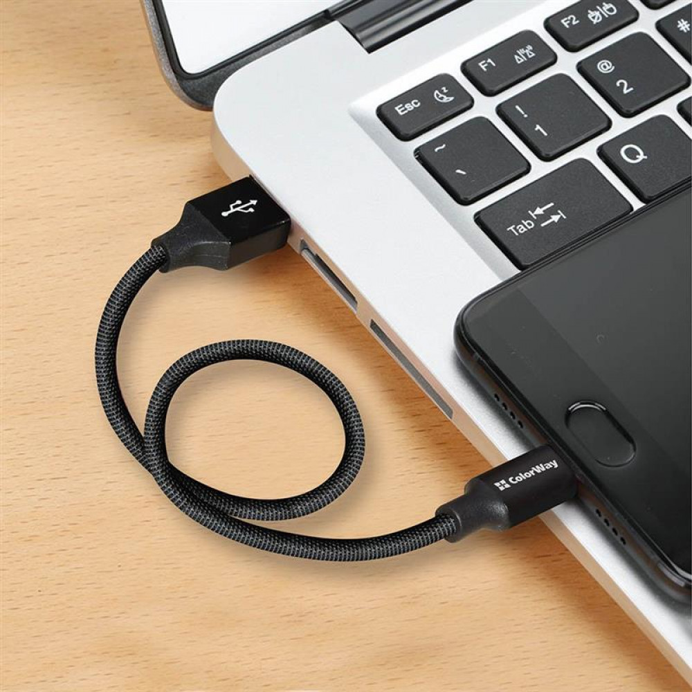 Кабель ColorWay USB - USB-Type-C (M/M) 2.4А, 0.25 м, Black (CW-CBUC048-BK)