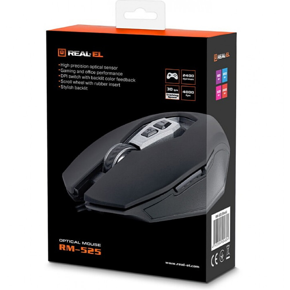 Миша REAL-EL RM-525 Black (EL123200029)