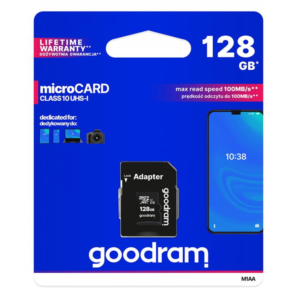 Карта пам`яті MicroSDXC 128GB UHS-I Class 10 Goodram + SD-adapter (M1AA-1280R12)