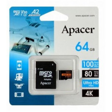 Карта пам`ятi MicroSDXC  64GB UHS-I/U3 Class 10 Apacer (AP64GMCSX10U8-R) + SD адаптер