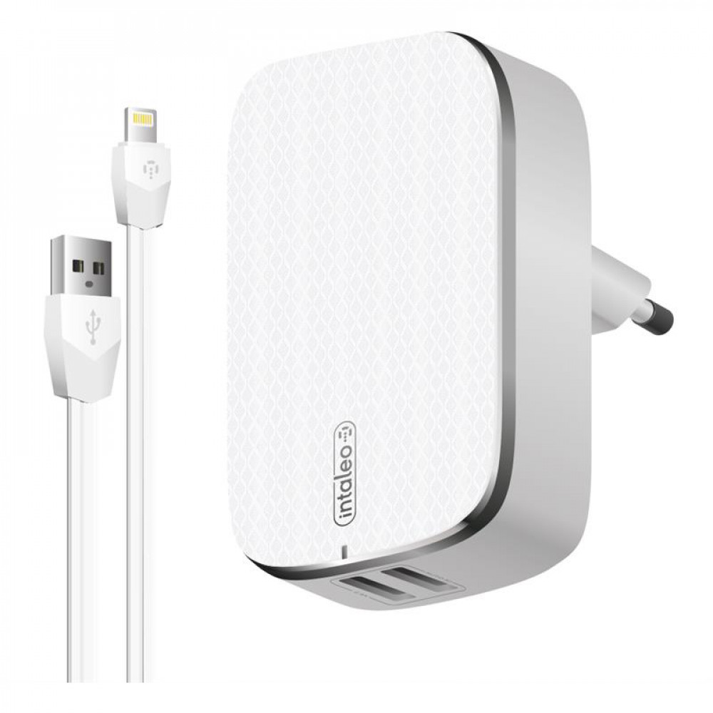 Мережевий зарядний пристрій Intaleo TCG242 (2USB, 2.4A) White (1283126477454) + кабель Lightning