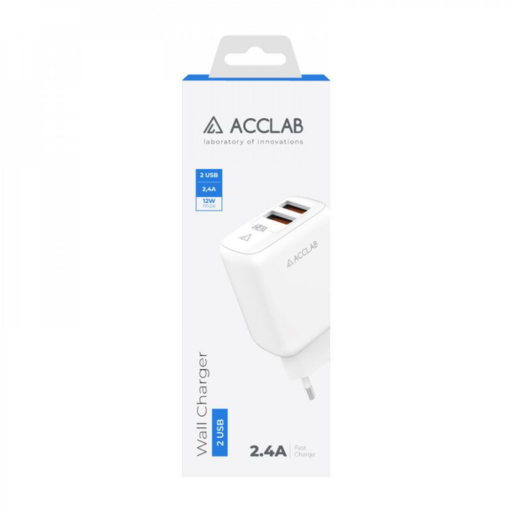 Зарядний пристрій AccLab AL-TC224 2хUSB 5В/2,4A/12W White (1283126538834)