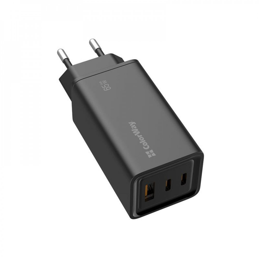 Мережевий зарядний пристрій ColorWay GaN3 Pro Power Delivery (2USB Type-C PDx3A;1USBx3A) Black (CW-CHS039PD-BK)