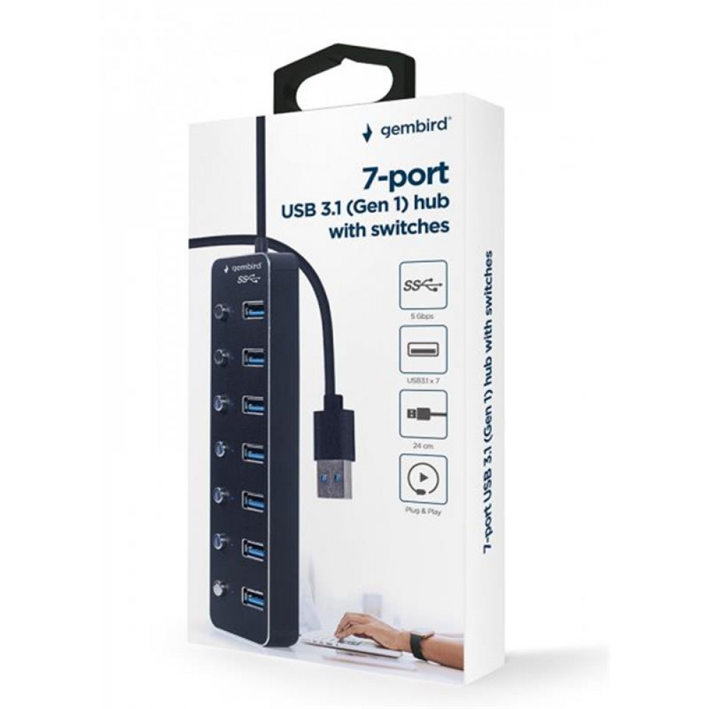 USB-хаб Gembird 7 ports Black (UHB-U3P7P-01) з вимикачами
