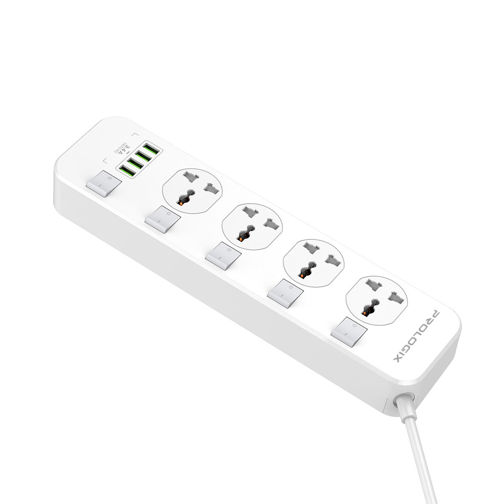 Фільтр живлення ProLogix Premium (PR-SC4408W) 2.5 кВт, 4 розетки, 4 USB, 2 м, з вимикачами, білий