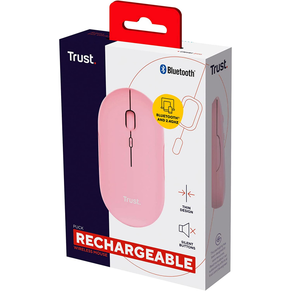 Миша бездротова Trust Puck Rechargeable Ultra-Thin BT WL Silent Pink (24125)