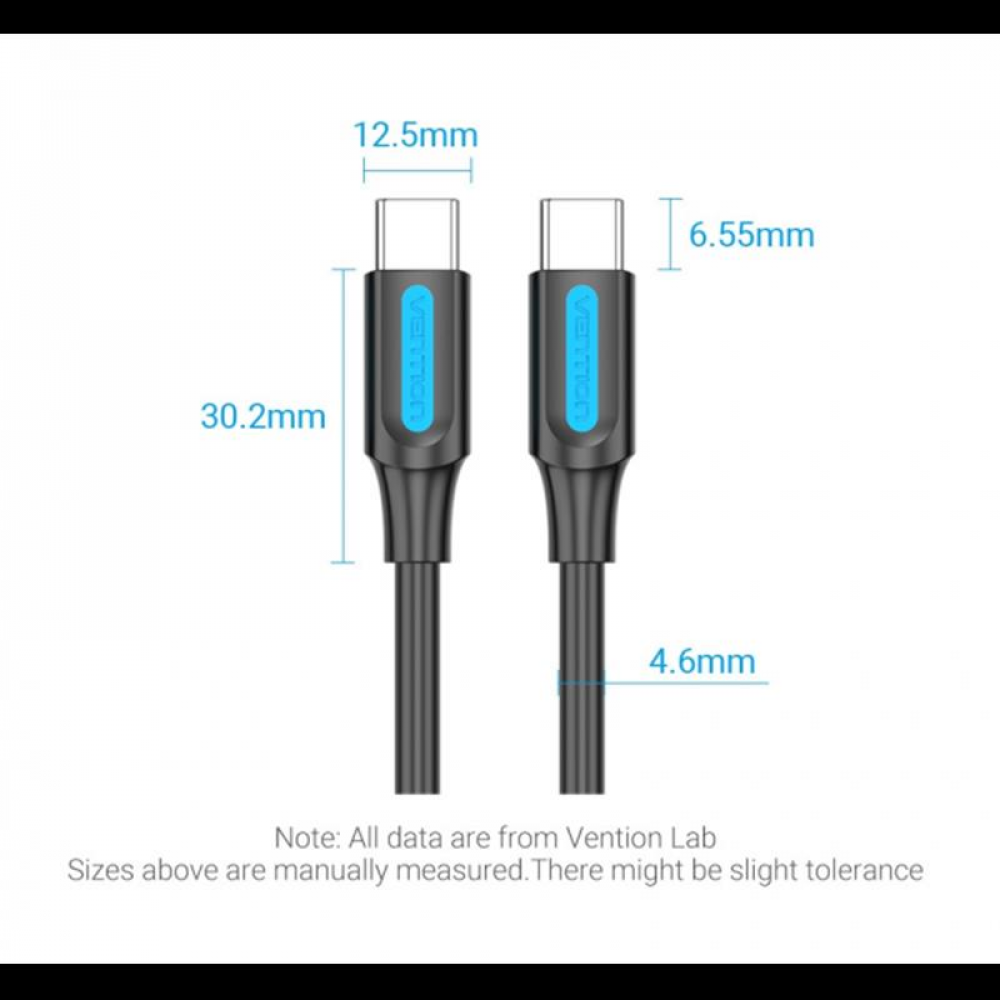Кабель Vention USB Type-C - USB Type-C (M/M) TPE Round PD 100W, 5A, 1 м, Black (COTBF)