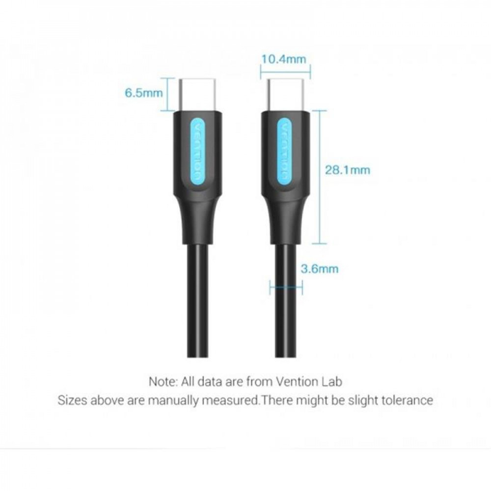 Кабель Vention USB Type-C - USB Type-C (M/M) TPE Round PD 60W, 3A, 0.5 м, Black (COSBD)