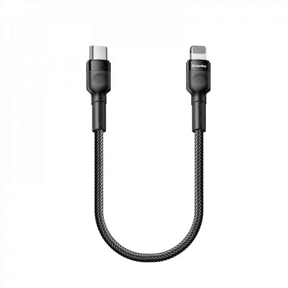 Кабель ColorWay USB Type-C - Lightning (M/M), PD Fast Charging 20W, 3.0 А, 0.3 м, Black (CW-CBPDCL054-BK)