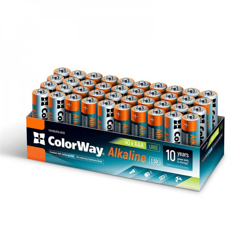 Батарейка ColorWay Alkaline Power AAA/LR03 Colour Box 40шт