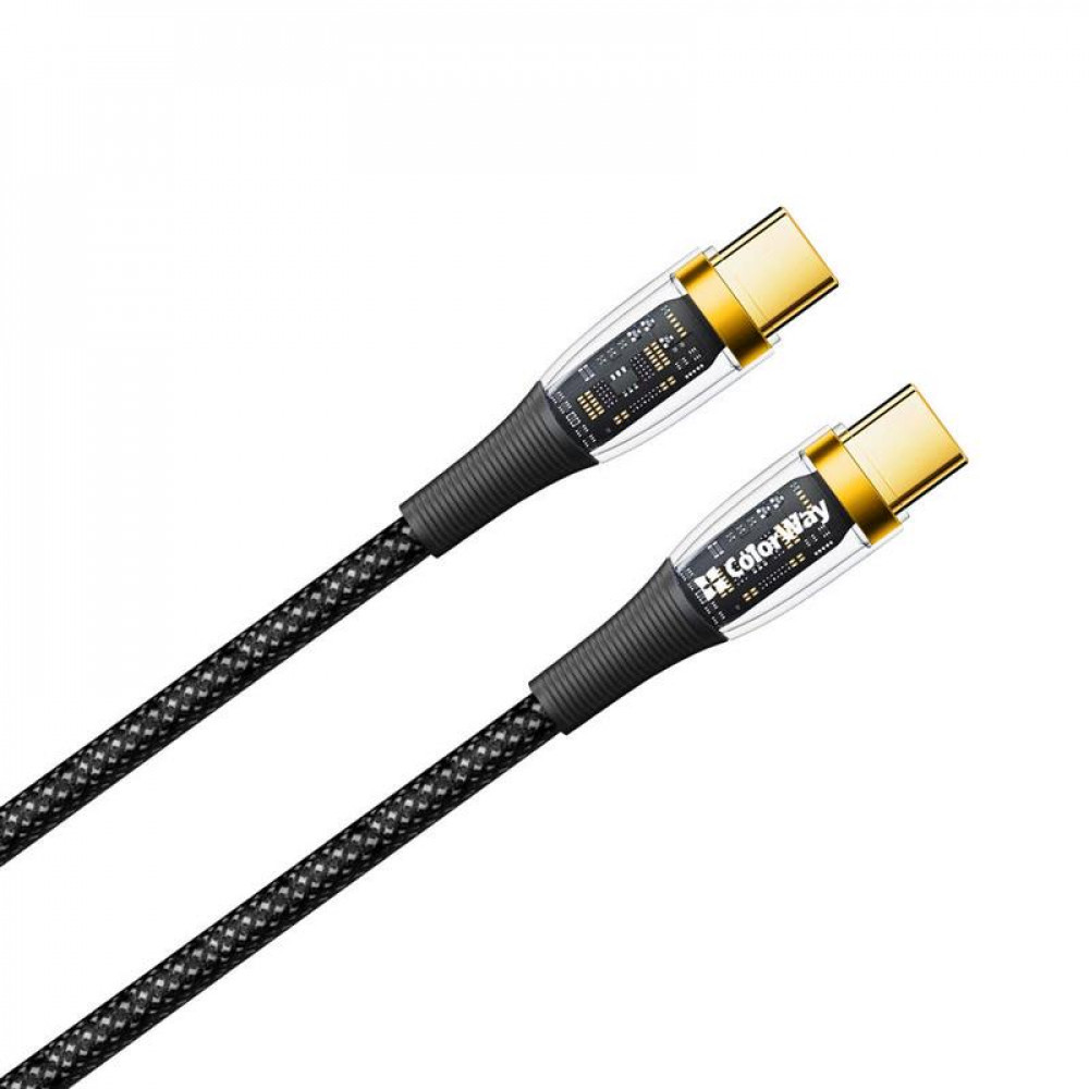 Кабель ColorWay USB Type-C - USB Type-C (M/M), transparent head, PD Fast Charging, 5 А, 100 W, 1.2 м, Black (CW-CBPDCC053-BK)