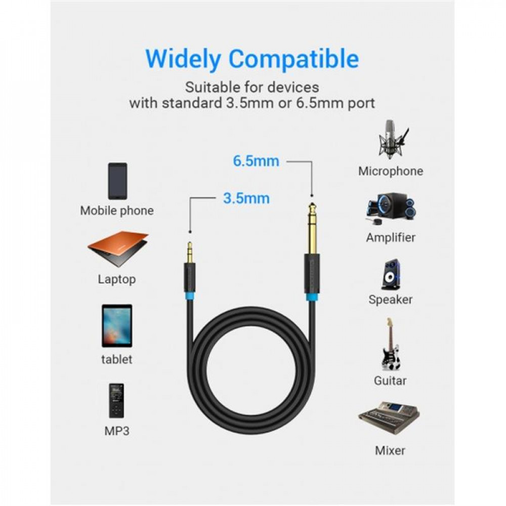 Кабель Vention 6.35 мм - 3.5 мм (M/M), 1.5 м, Black (BABBG)