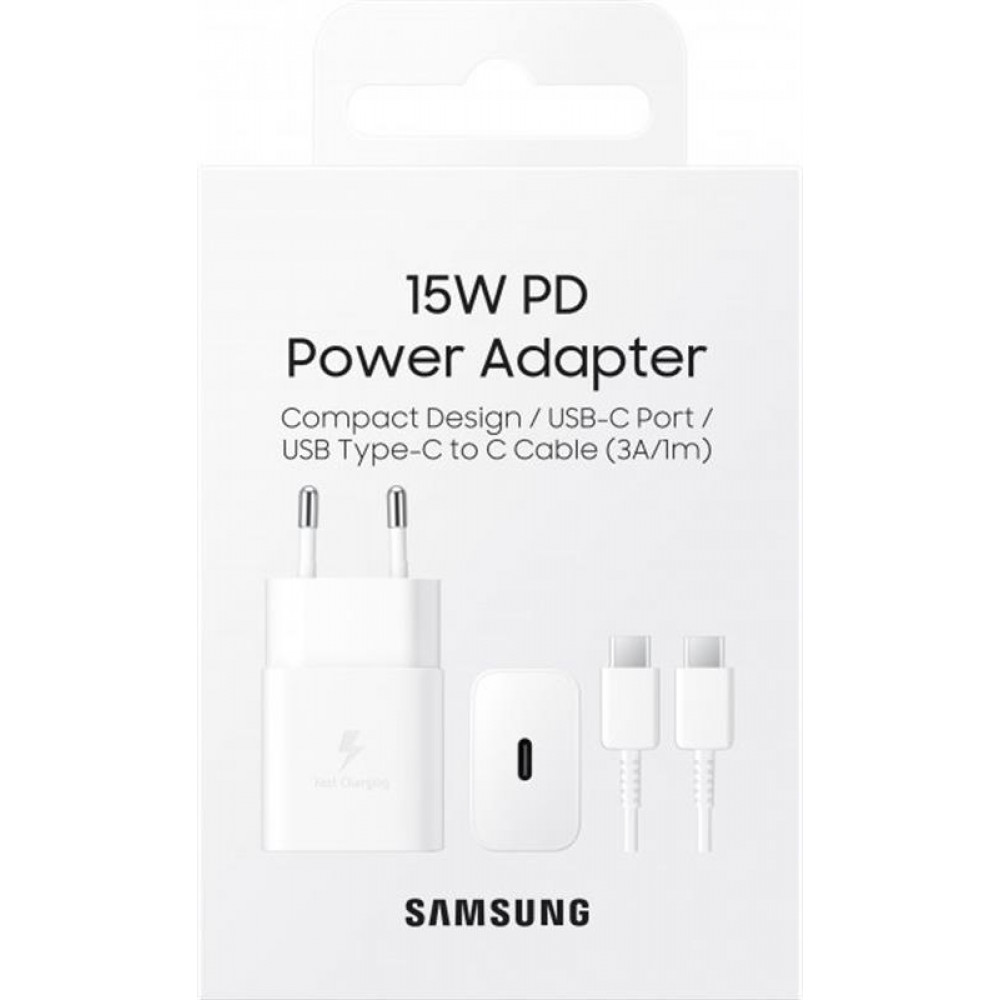 Мережевий зарядний пристрій Samsung 15W (1USBx3A) White (EP-T1510XWEGRU) + кабель Type-C