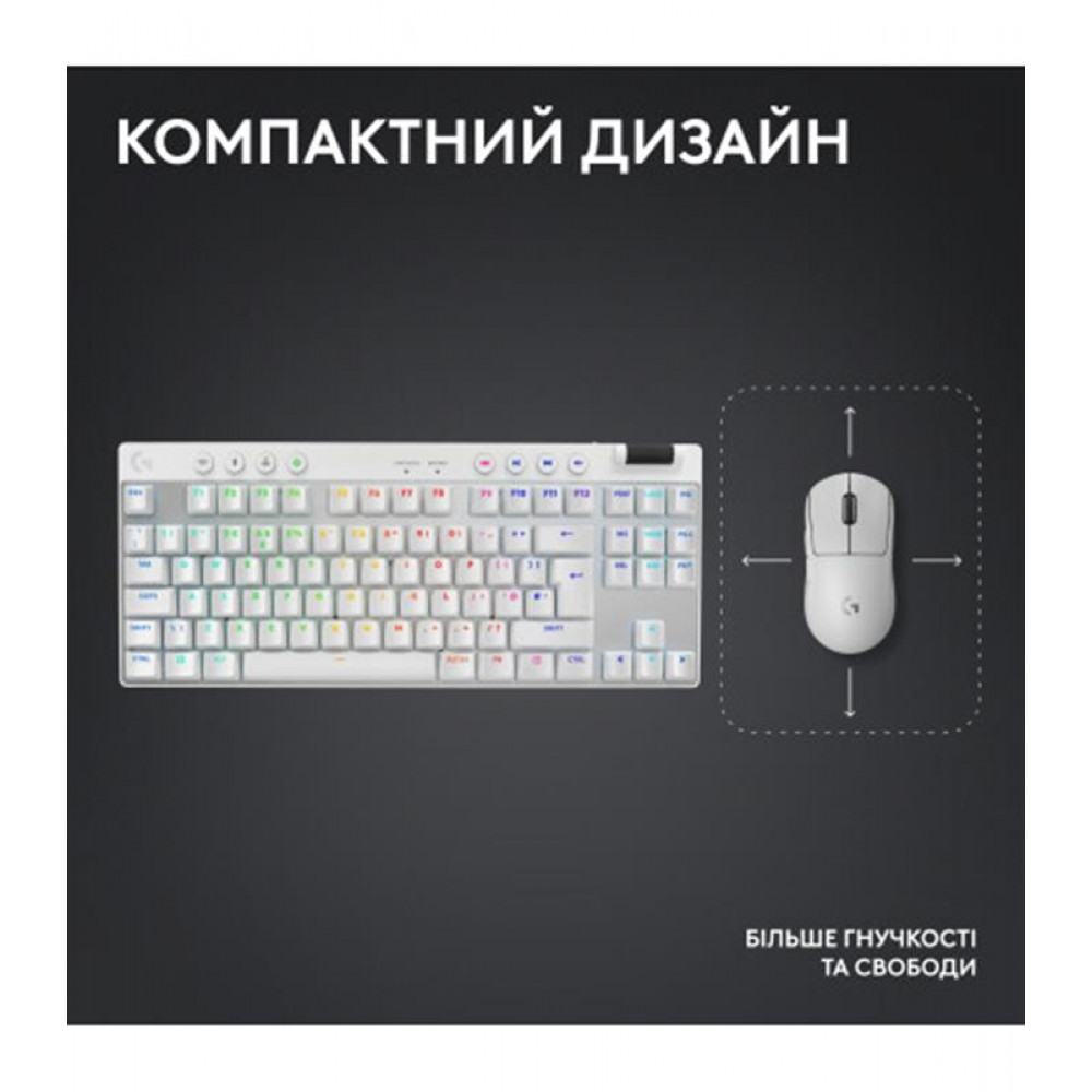 Клавiатура бездротова Logitech G PRO X TKL Lightspeed White Tactile (920-012148)