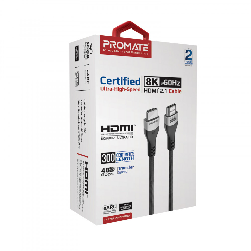 Кабель Promate PrimeLink HDMI - HDMI v.2.1, (M/M), 3 м, Grey (primelink8k-300.grey)