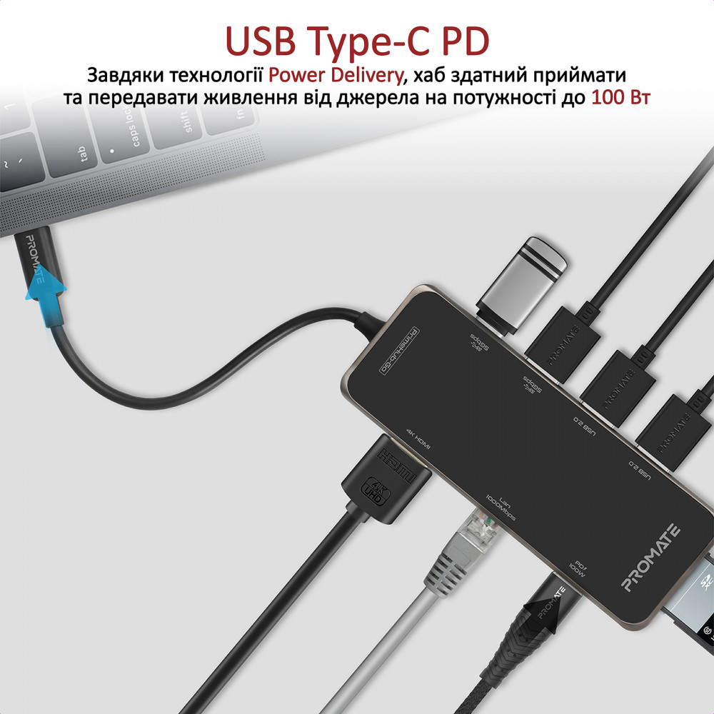 USB-хаб Promate PrimeHub USB Type-С 7-в-1 (primehub-go.grey)