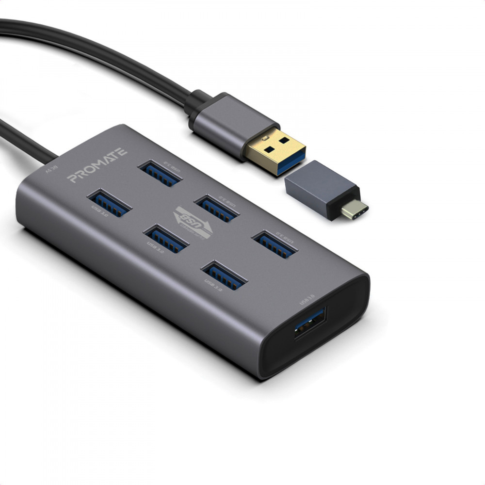 USB-хаб Promate EzHub Grey 7 ports
