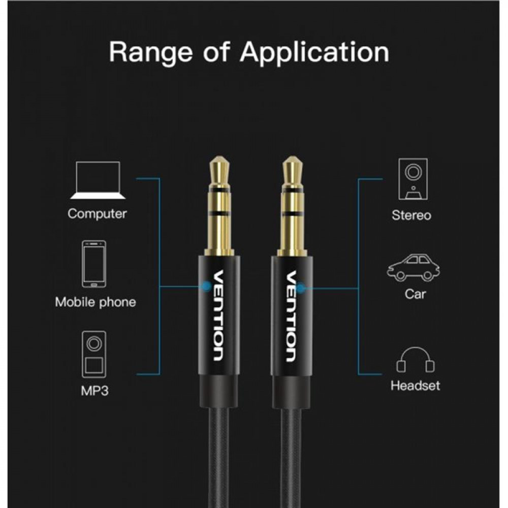 Кабель Vention 3.5 мм - 3.5 мм (M/M), 3 м, Black (BAGBI)