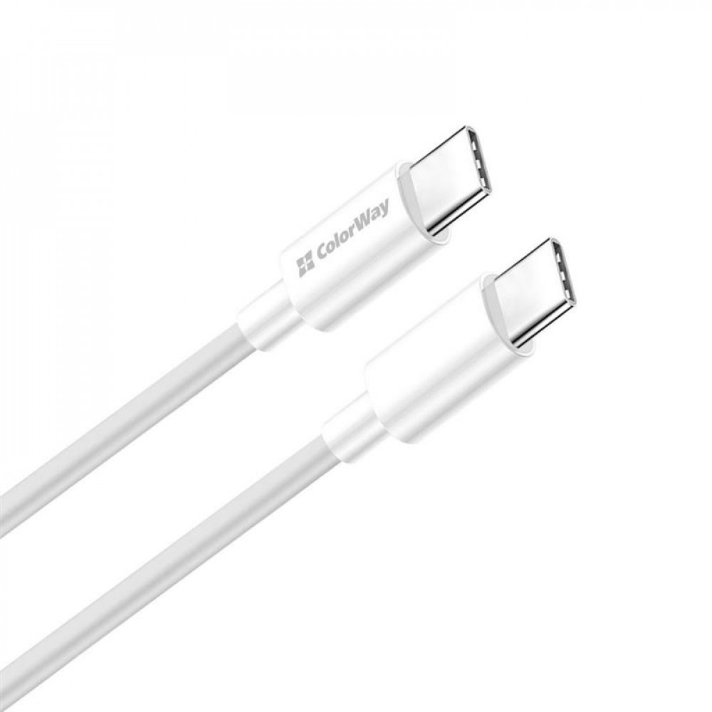 Кабель ColorWay USB Type-C - USB Type-C (M/M), PD Fast Charging 65W, 3.0 А, 1 м, White (CW-CBPDCC055-WT)