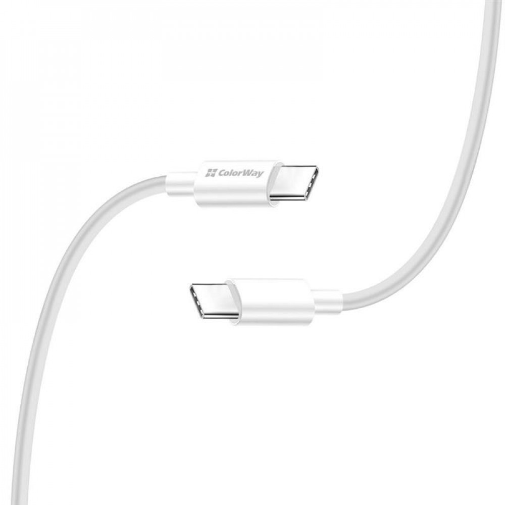 Кабель ColorWay USB Type-C - USB Type-C (M/M), PD Fast Charging 65W, 3.0 А, 1 м, White (CW-CBPDCC055-WT)