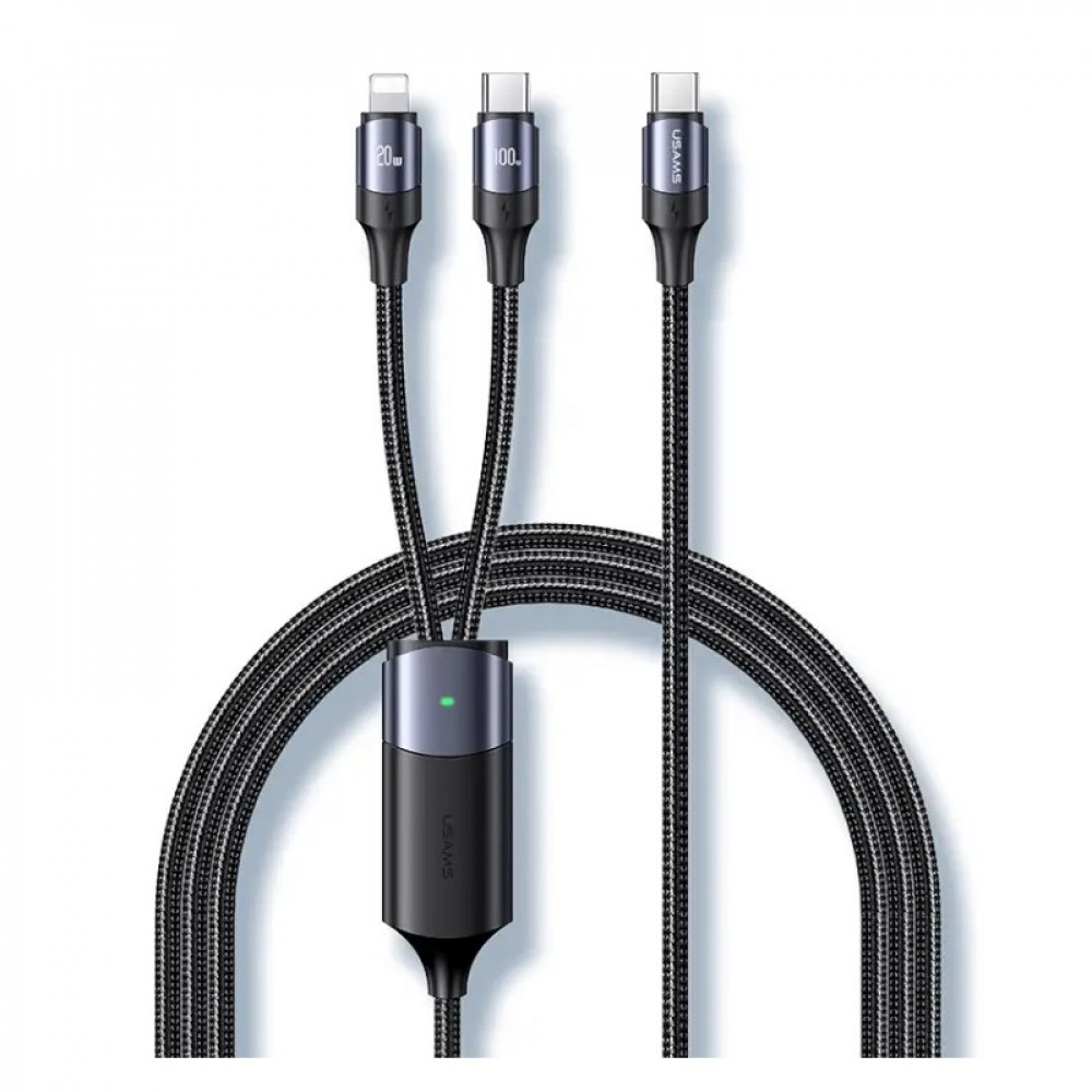 Кабель Usams US-SJ550 U71 USB Type-C - Lightning + USB Type-C (M/M), 100W, 1.2 м, Black (6958444977065)