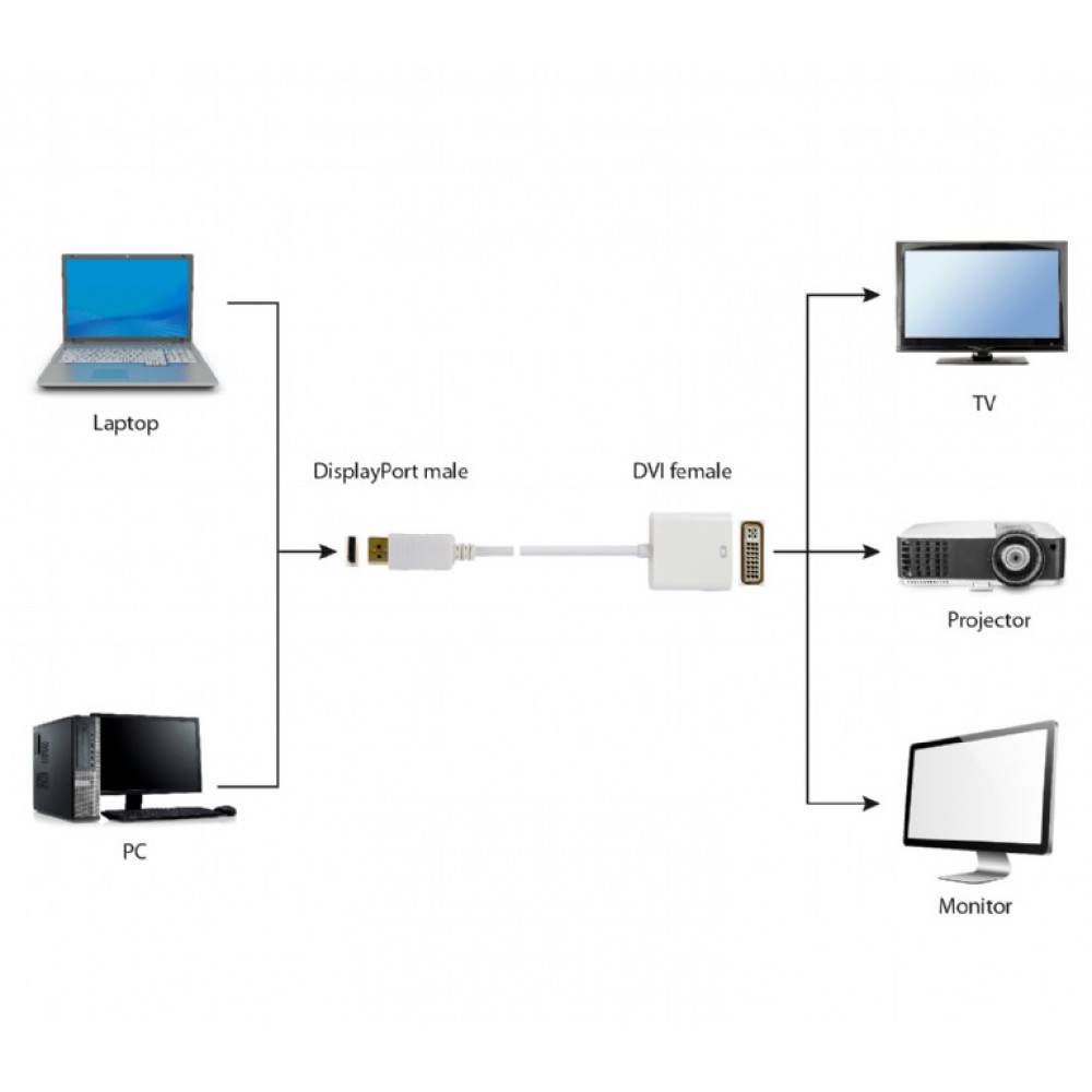 Адаптер Cablexpert DisplayPort - DVI (M/F), 0.1 м, білий (A-DPM-DVIF-002-W) пакет
