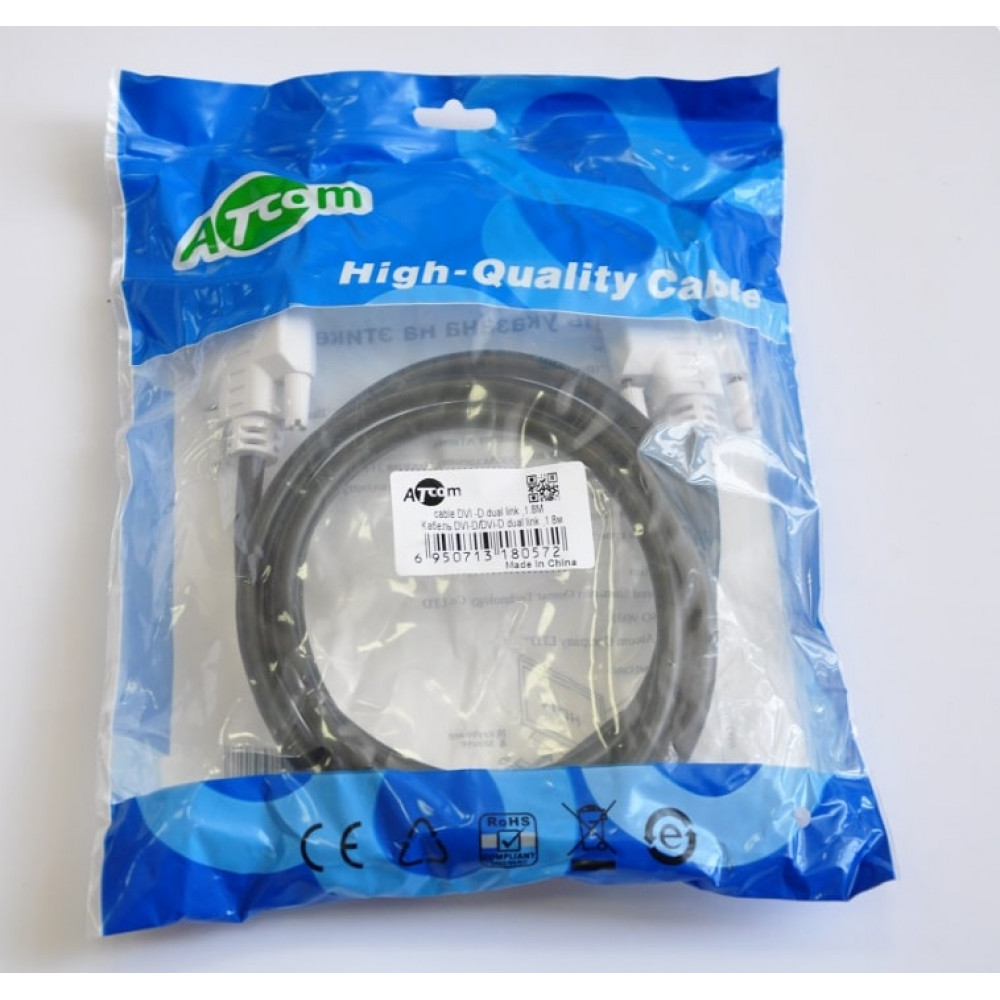 Кабель Atcom DVI - DVI (M\M), 1.8 м, чорно-білий (8057)