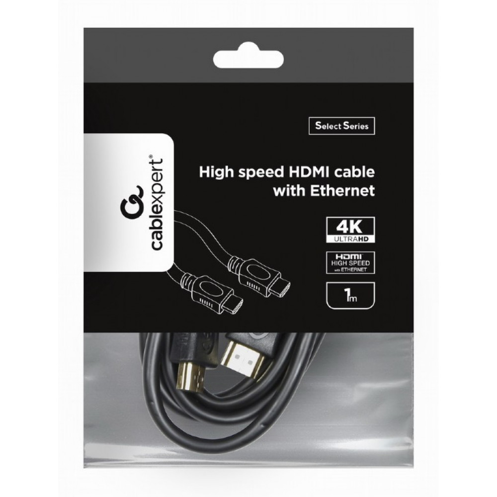 Кабель Cablexpert HDMI - HDMI V 1.4 (M/M), 1 м, чорний (CC-HDMI4L-1M) пакет 