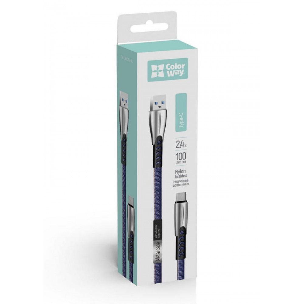 Кабель ColorWay USB - USB Type-C (M/M), 2.4 А, 1 м, Blue (CW-CBUC012-BL)