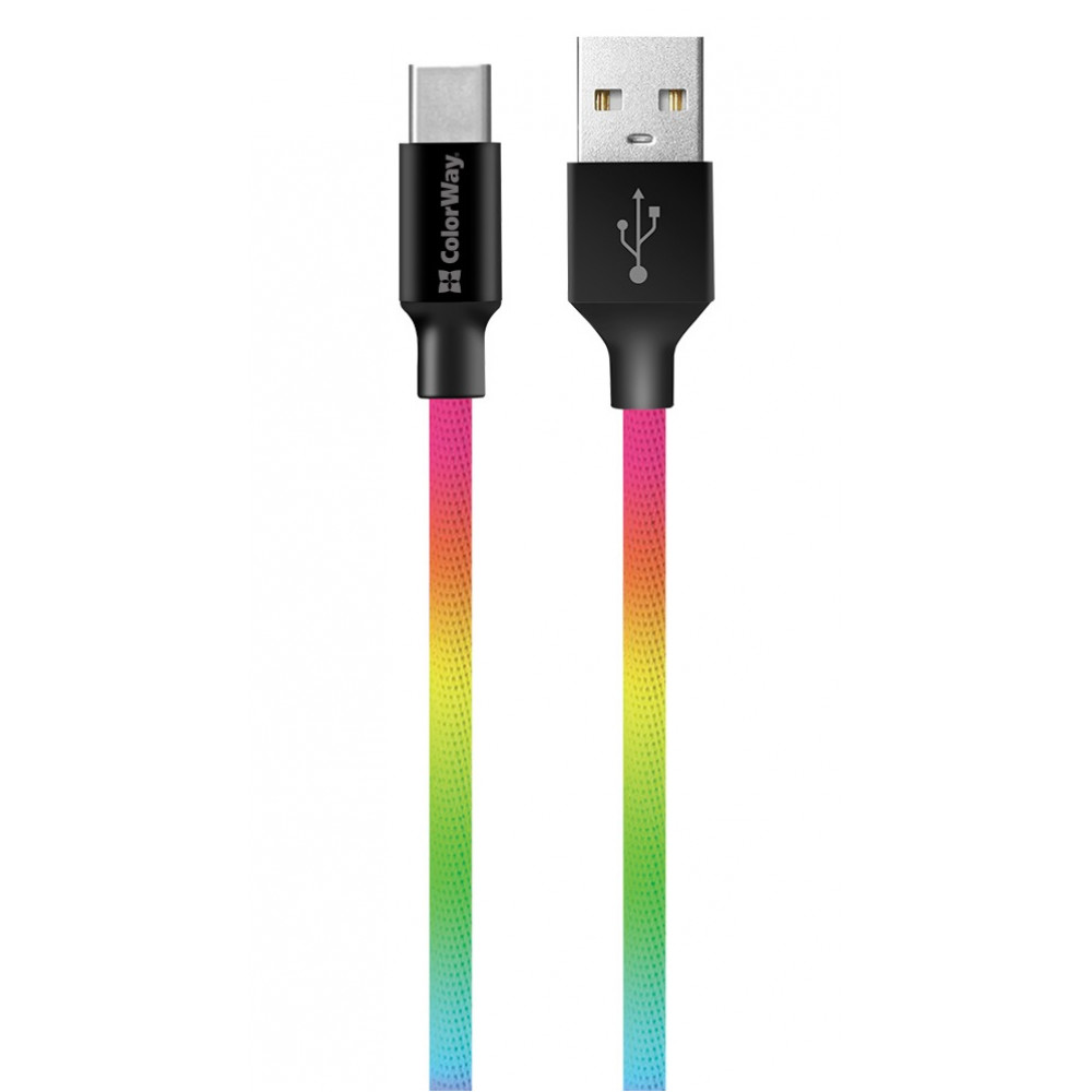 Кабель ColorWay USB - USB Type-C (M/M), 2.4 А, 1 м, Multicolor (CW-CBUC018-MC)